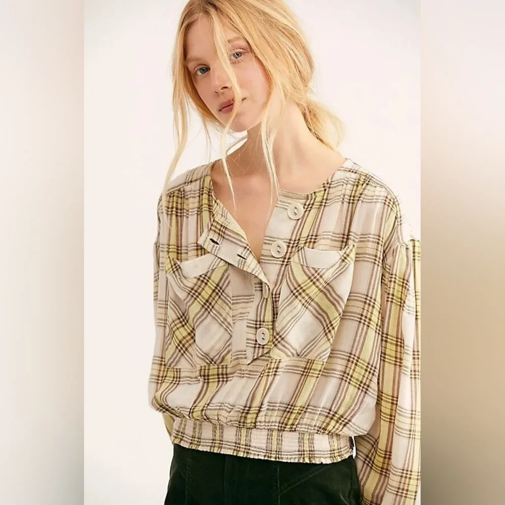 Free People It's The Good Life Plaid Top Size XS